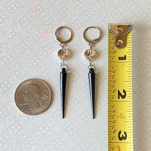 Handmade grunge punk funky edgy style yin yang & spike charms unique earringsψ(｀∇´)ψ🖤 thumbnail 6