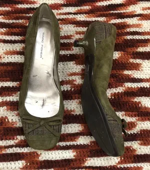 90s Y2K Preppy Whimsygoth Coquette Green Leather Suede Bow Plaid Kitten Heels Pumps Babydoll Patchwork #cottagecore-8.5M thumbnail 1