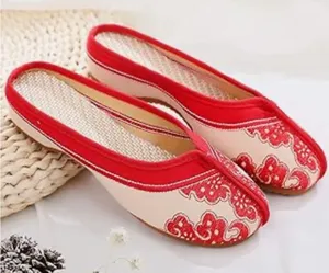 NWOT Red and Cream Embroidered Slip-On Flats thumbnail 1
