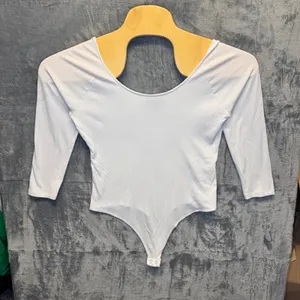 2193 | Banana Republic Ribbed Scoop Neck 3/4 Sleeve Bodysuit White Womens L thumbnail 1