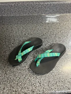 Chaco Black Sandals with Green Patterned Straps thumbnail 2