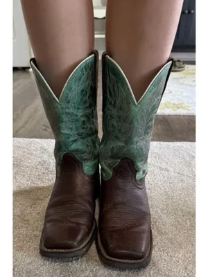 Ariat Cattle Drive Cowboy Boots Cowgirl Western Leather Brown/Teal Women's 8.5 B thumbnail 10