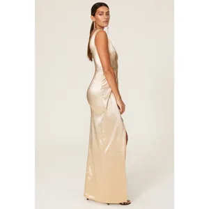 Black Halo Gold Hendricks Sleeveless V-Neck Metallic Cocktail Evening Gown 8 thumbnail 2