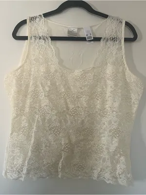 Ivory Floral Lace Tank Top Womens XL Bridal Romantic Coquette Feminine Soft Girl thumbnail 1