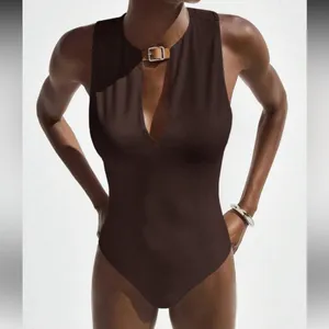 SheIn NWT brown body suit with buckle detailing thumbnail 2