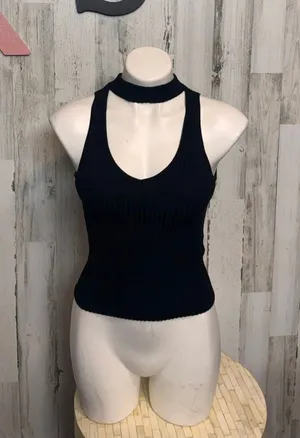 Rumor Boutique Choker Cutout Ribbed Tank Womens XS Black Sleeveless Knit Top thumbnail 1