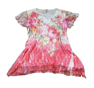 Dressbarn Pink Floral Lace Overlay Top Asymmetric Rhinestones Fairycore Ethereal thumbnail 1