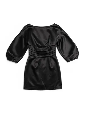 h:ours Cristiano Black Satin‎ Mini Dress Ballon Sleeves Size Small EUC thumbnail 2