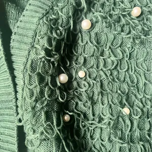 Mighty Fine Womens Loopy Green Pearl Knit Short Cardigan Sweater 2X thumbnail 3