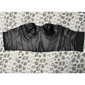 SKIMS Onyx Black Faux Leather Look Corset Bustier Underwire Top Sz S Whimsigoth thumbnail 8