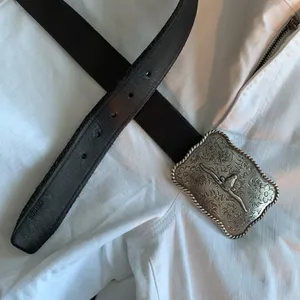 POLISHED & ETCHED DESIGN STAINLESS STEEL BUCKLE & LEATHER BELT.Sz: L thumbnail 5
