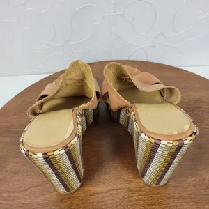 Nine West Womens Jaimy Sandals 7 Tan Leather Open Toe Cork Platform Wedge Heels thumbnail 6