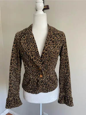 Leopard Print Brown Women's Blazer Jacket thumbnail 1