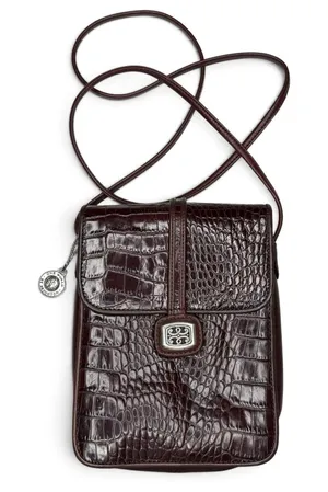 Brighton Oxblood Leather Vtg Croc Embossed Crossbody Bag Silver Buckle & Charm thumbnail 1