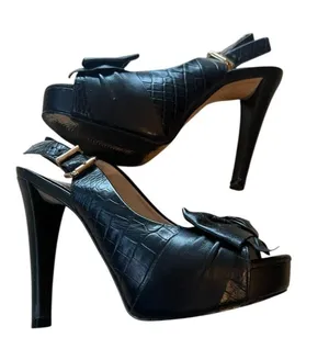 Via Uno Black Peep Toe Heels Women's Shoes thumbnail 1