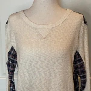 Pete Cream Front Plaid‎ Back Slub Cotton Top M thumbnail 3