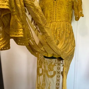 SOHCUE - Elegant Yellow Lace Maxi Dress embroidered thumbnail 4