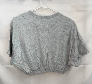 Aerie Offline women's light gray cropped elastic hem Crewcut loose top cotton XS thumbnail 6