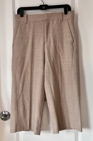 Zara Wool Blend Brown‎ Cropped Pants High Waist Straight Leg Trousers Small thumbnail 1