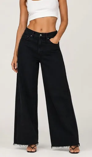 Rag & Bone Serena Full Length Wide Leg Jeans Raw Hem Size 27 thumbnail 1