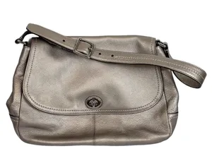 Coach Park Leather Flap Shoulder Bag Metallic Silver thumbnail 3