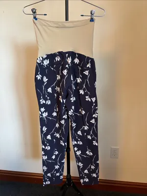 Motherhood Maternity Navy Floral pants with Cream Top thumbnail 3
