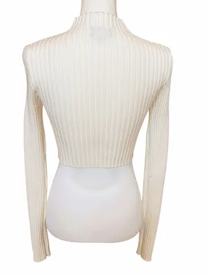 Edikted Cropped Sweater Top Women’s M/L Cream Ribbed Mock Neck Stretch Fall Sexy thumbnail 5