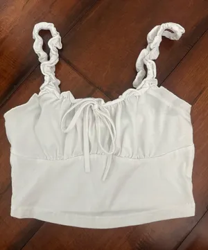 Women's White Ruffle Strap Crop Tank Top Size XS thumbnail 1
