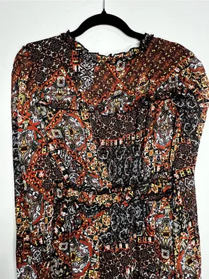 Miss Me Chiffon Patchwork Prairie Earth Tiered Ruffle Boho Cowgirl‎ Mini Dress thumbnail 10