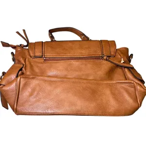 Call it spring Vintage Style Tan Faux‎ Leather Satchel Bag Plaid Lining Handle Shoulder Strap thumbnail 3