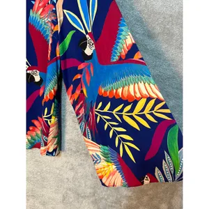 Farm Rio Kaia Blouse Small Tropical Birds Parrots Wide Sleeves Coastal Beachy thumbnail 6