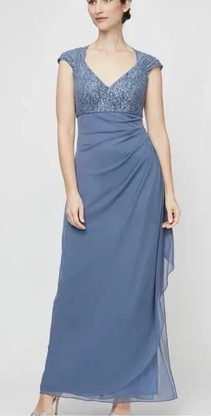 Alex Evenings Blue Long Sequin Mother of Bride Dress Wedding Formal Occasion 14 thumbnail 1