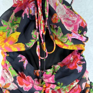 Runaway the Label Floral Ruched Cut Out Mini Dress Black Pink US 4 S thumbnail 7