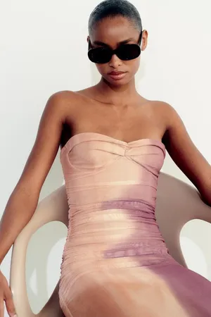 Zara dress maxi midi corset fitted bodycon mauve beige wedding party cocktail thumbnail 13