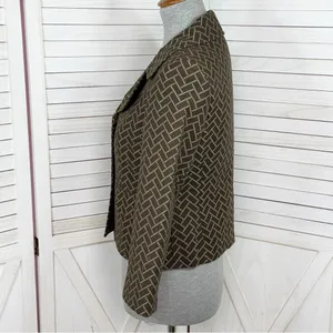 Ann Taylor Loft‎ Blazer Women 2 Brown Herringbone Tile Geometric Print Jacket thumbnail 3