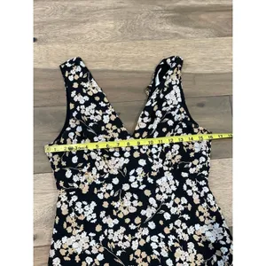 Mittoshop Women Maxi Dress Floral Design Size S Black Tan and White thumbnail 5