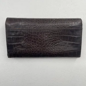 Vtg Lauren Ralph Lauren Wallet Croc Embossed Brown‎ Leather Checkbook Pocketbook thumbnail 3