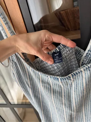 GAP UltraSoft Denim Stripe Drop-Waist Mini Dress indigo striped light wash thumbnail 7