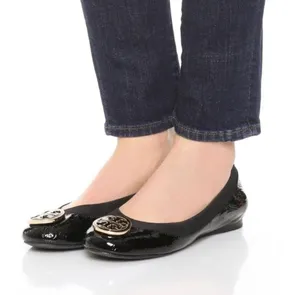 Tory Burch Women’s Size 9 Black Color with Gold Logo Caroline Ballet Flats thumbnail 1