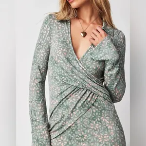 Free People Shayla Floral‎ Long Sleeve Wrap Midi Dress Size S - Mint Combo - NWT thumbnail 4