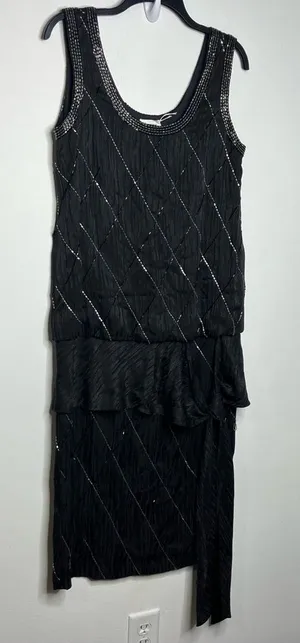 Francesca of Damon for starington‎ black beaded silk dress size 8 thumbnail 1