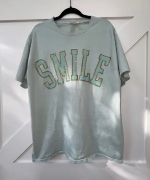 Altar'd State Mint Green Tee with Gold SMILE Graphic thumbnail 1