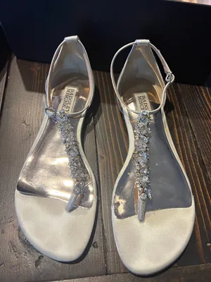 Badgley Mischka Rhinestone & Bead Embellished Sandals – Silver – Size 6 thumbnail 1