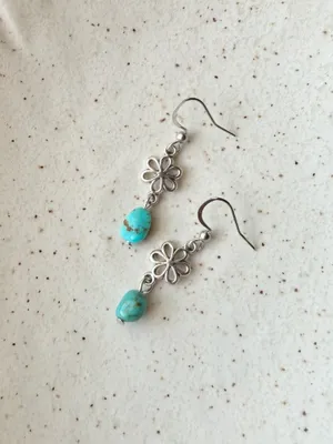 Handmade retro y2k fairy boho style flower turquoise dangle earrings🌀 thumbnail 4