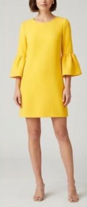 Zara Bell Sleeve Shift Dress Womens XS Yellow Ruffle Mini Mod Contemporary thumbnail 1