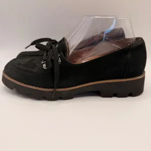 Vionic Teagan Black Suede Lug Sole Platform Loafers Womens Size 7 Moc Toe Lace thumbnail 5