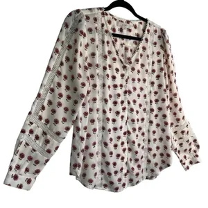 LOFT Floral Eyelet Blouse White M thumbnail 3