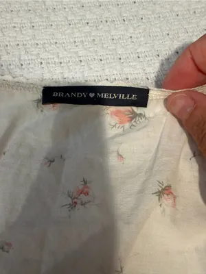 Brandy Melville Cream Blouse with Pink Floral Sprigs thumbnail 2