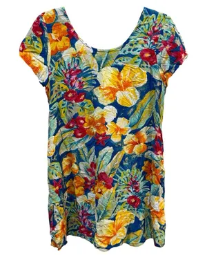 Jams World Tropical Hawaiian Print Mini Dress Corset Back Size Medium Floral‎ thumbnail 1