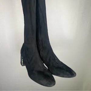 Zara Basic | 41 Black Over the Knee Boots with Block Heel and Pull-On‎ Style thumbnail 3